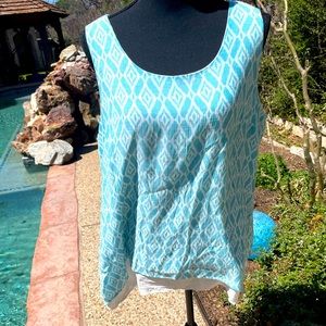 Sleeveless, green & white, lined, Blouse, size XL